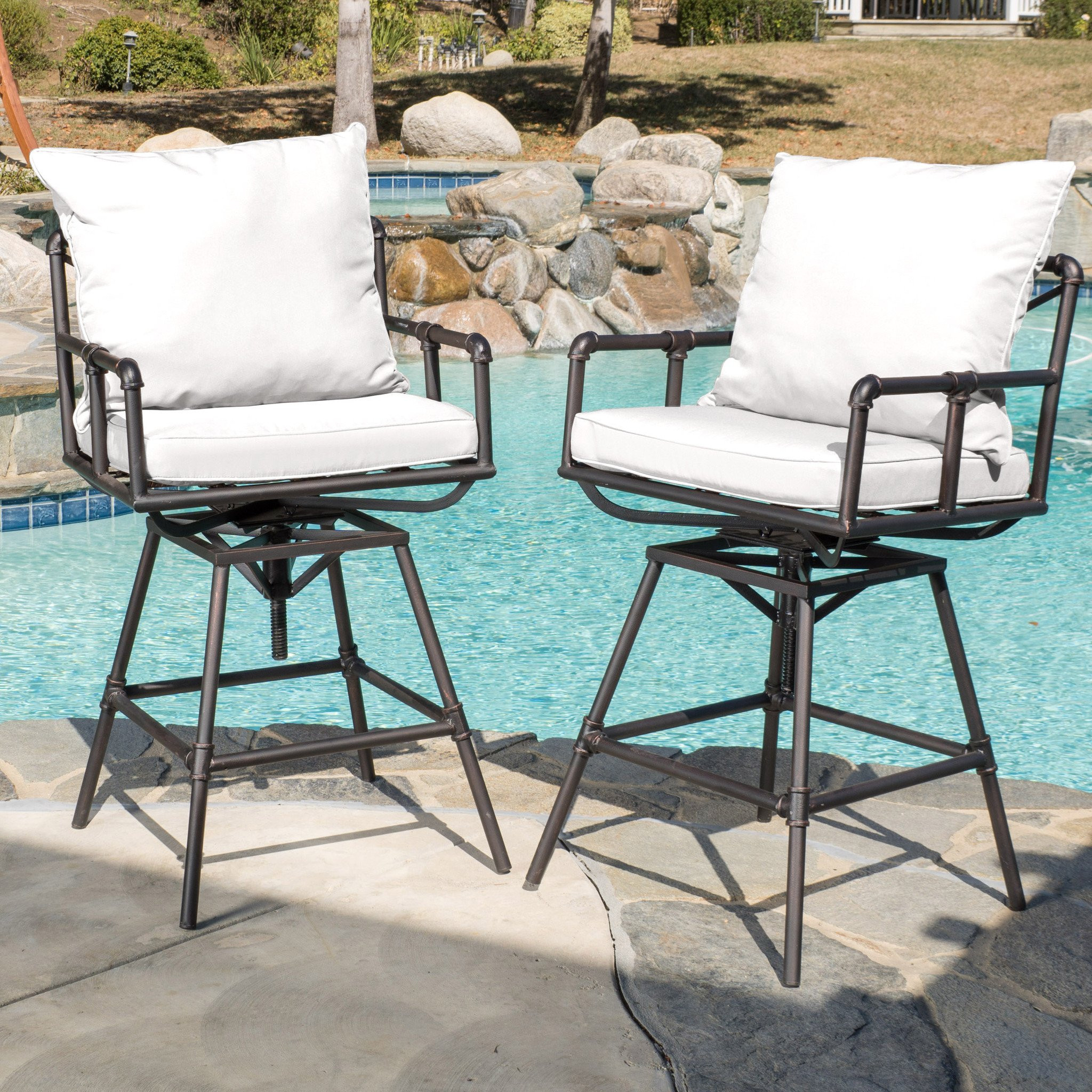 Varick Outdoor Adjustable Pipe Barstool with Cushi...