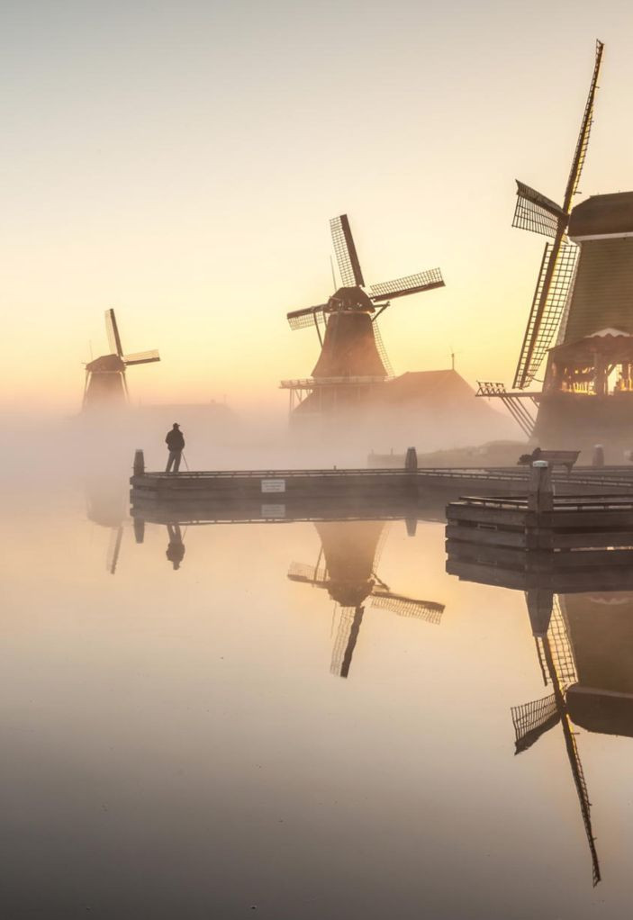 The historic windmills of Zaanse Schans, Zaanstad,...