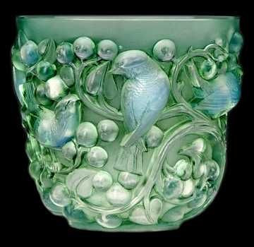 Lalique. bird, floral, glass, container, art nouve...