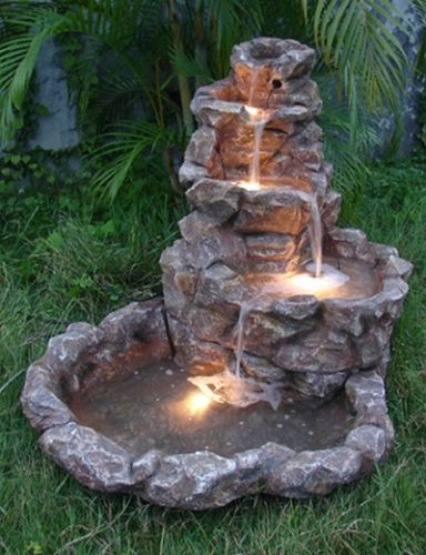 Large Outdoor Garden Water Fountain Lighted Stone...