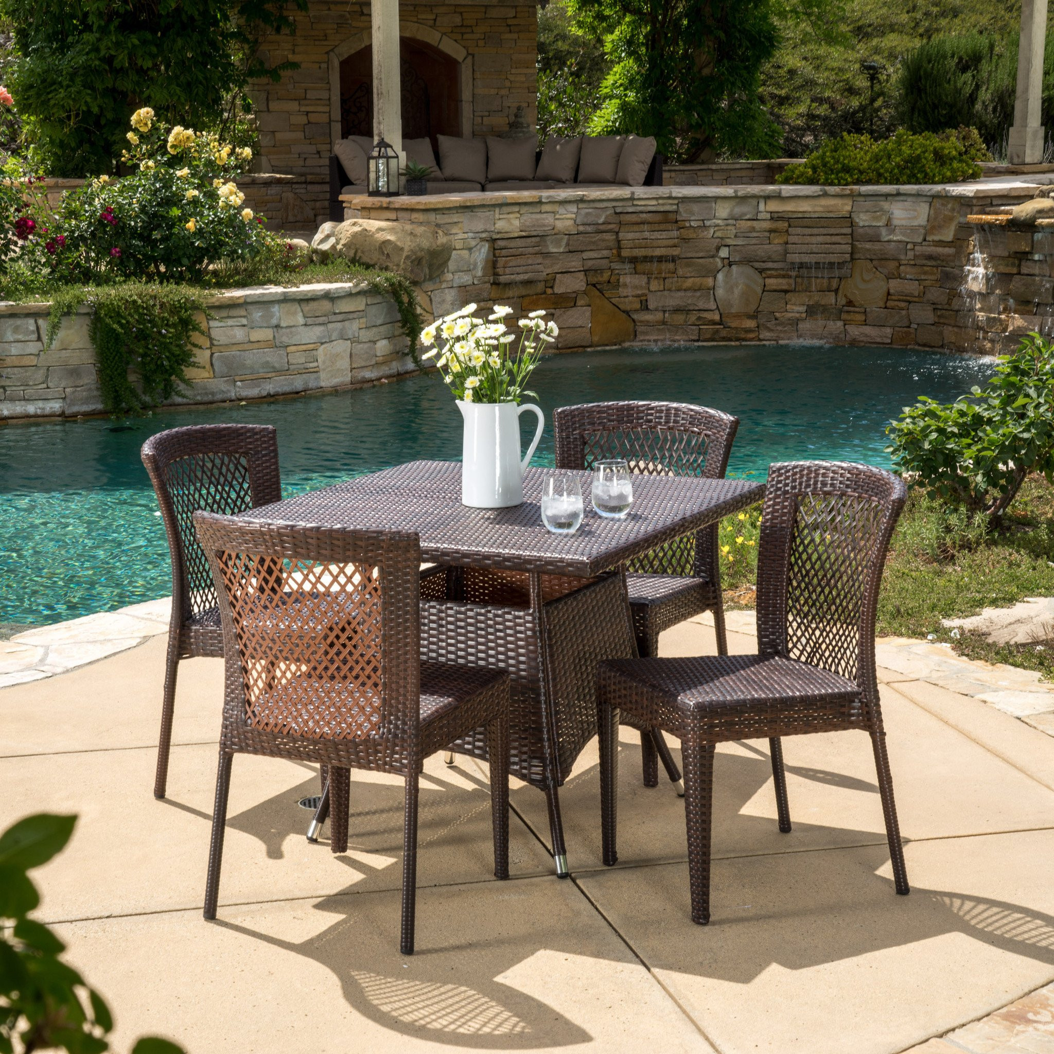 Perry Outdoor 5pc Multibrown Wicker Square Dining...