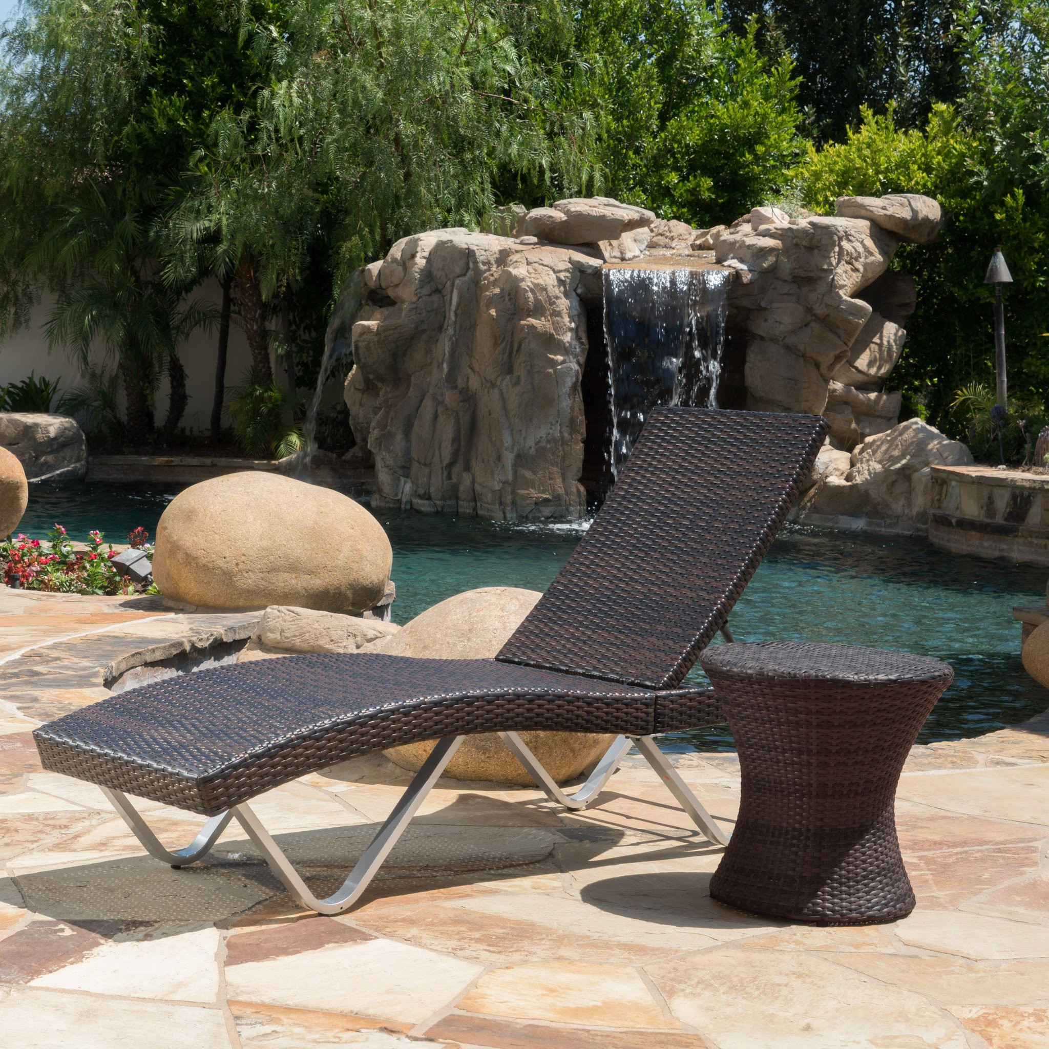 Humael Outdoor Multi Brown Wicker Chaise Lounge wi...