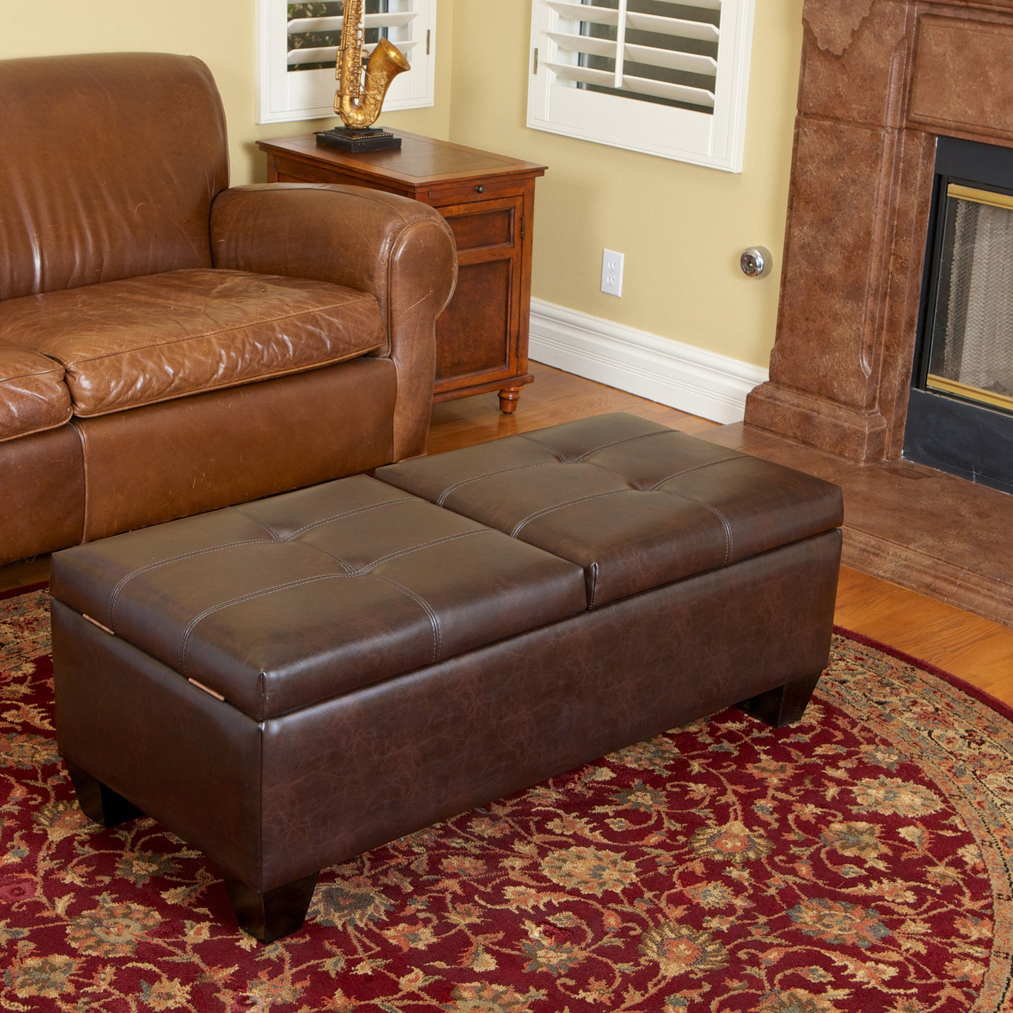 Murray Double Opening Leather Storage Ottoman