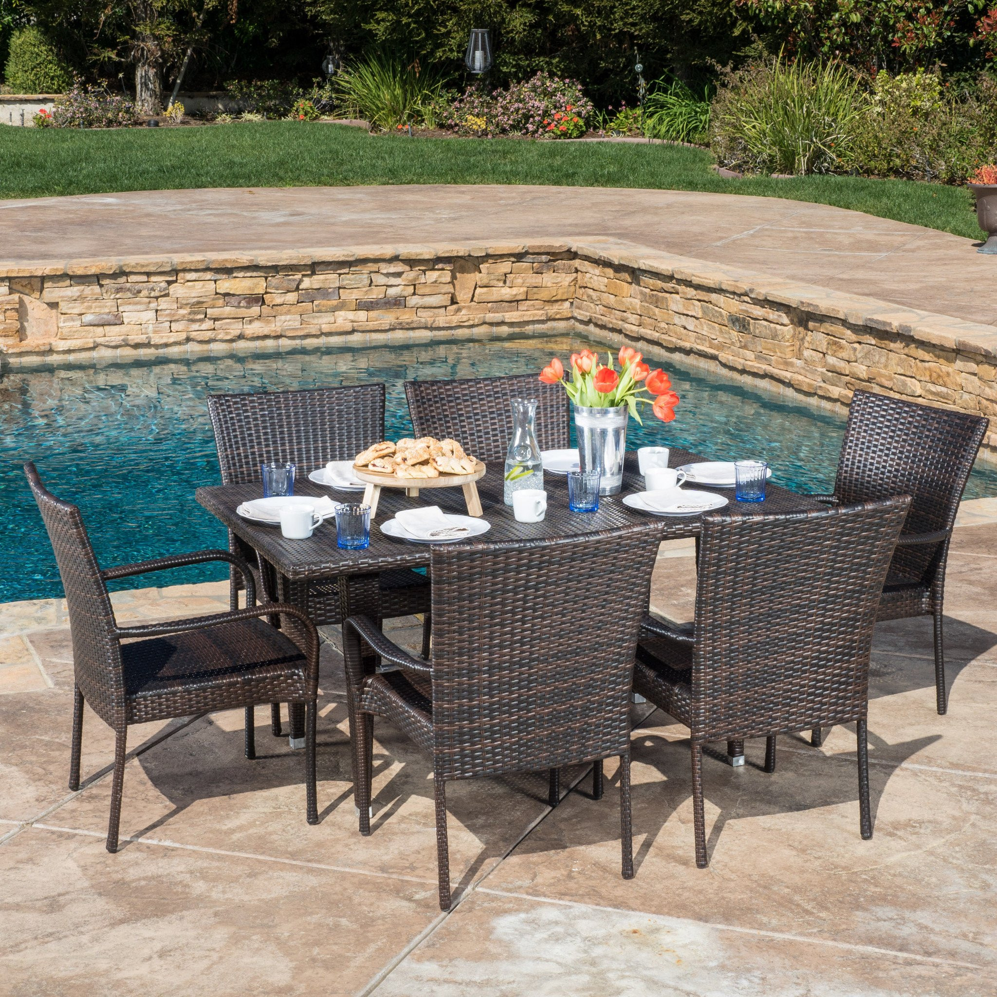 Yomunt Contemporary Outdoor 7pc Dining Set
