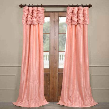Flamingo Pink Ruched Faux Solid Taffeta Curtain