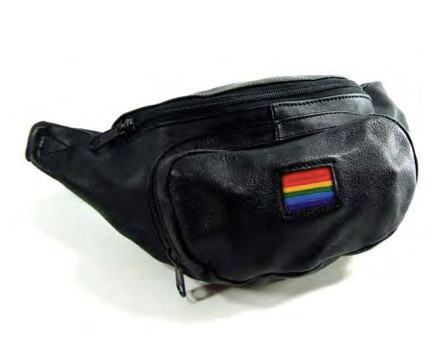 Black Leather Fanny pack (Rainbow Square Flag) - G...
