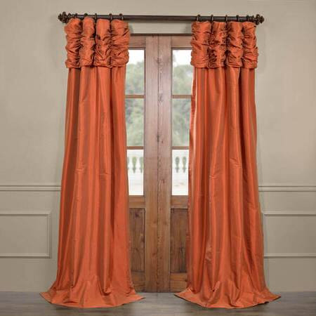 Harvest Orange Ruched Faux Solid Taffeta Curtain