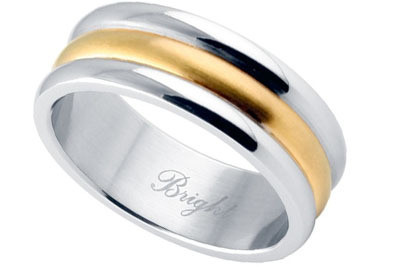 Stainless Steel Ring w/ 14K Gold IP Center - Weddi...