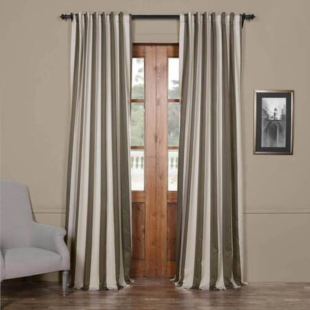 Steel Grey & Cream Striped Blackout Curtain