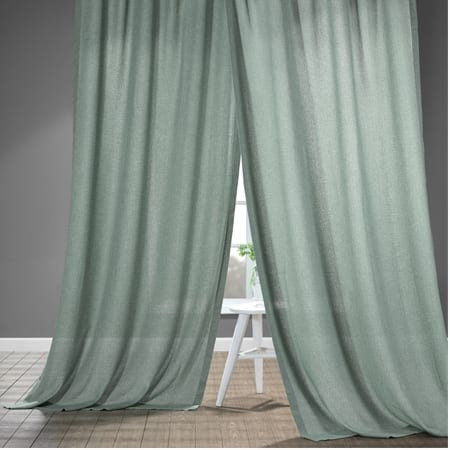 Bayside Aqua Faux Linen Sheer Curtain