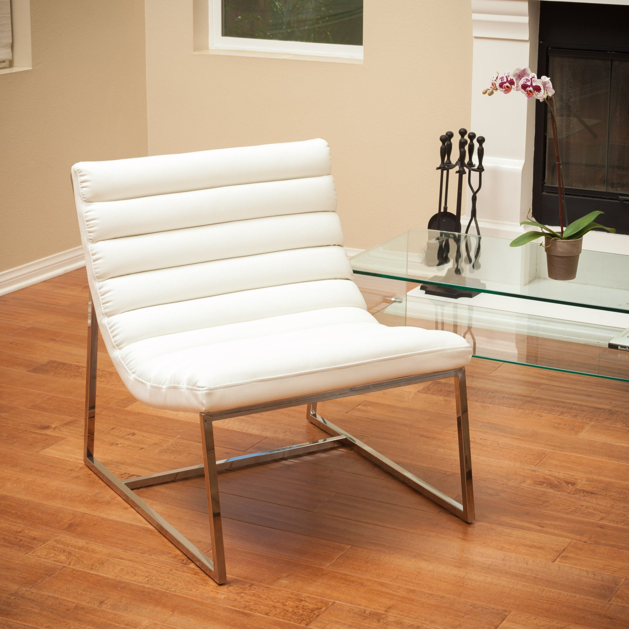 Kingsbury White Leather Lounge Accent Chair
