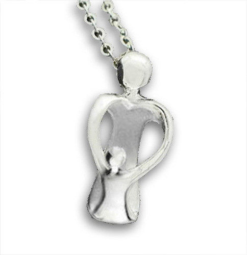 Playful Mother and Child Pendant - Silver Color Pe...