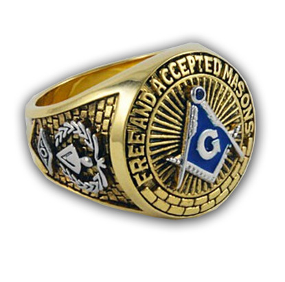 Blue Lodge Duo-Tone Silver Icons Gold Color Band F...