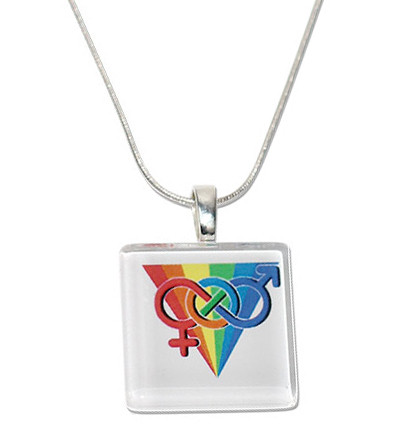 Rainbow Pride LGBT Square Glass Pendant with Chain...