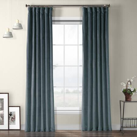 London Blue Plush Velvet Curtain