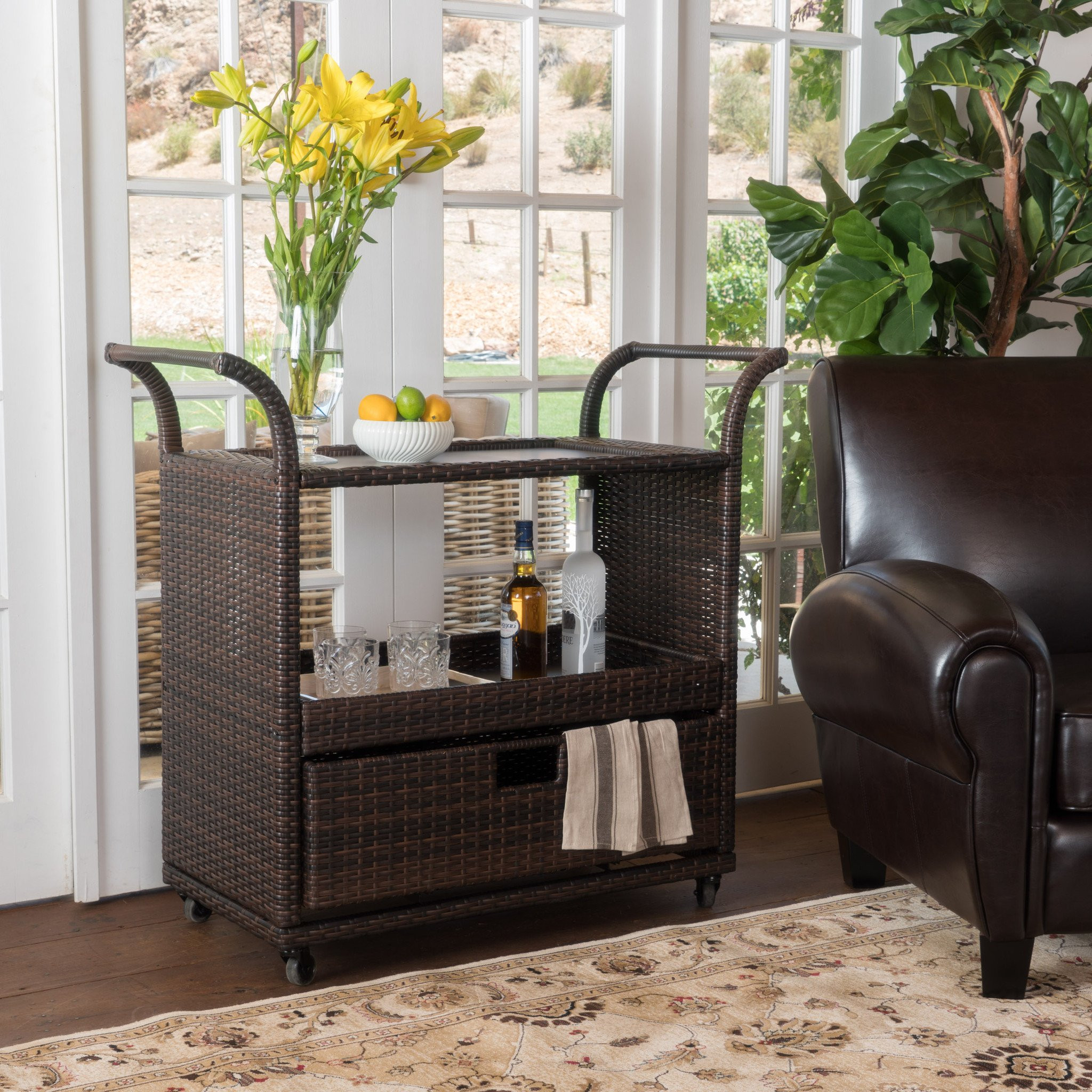 South Mission Multi-brown Wicker Indoor Bar Cart
