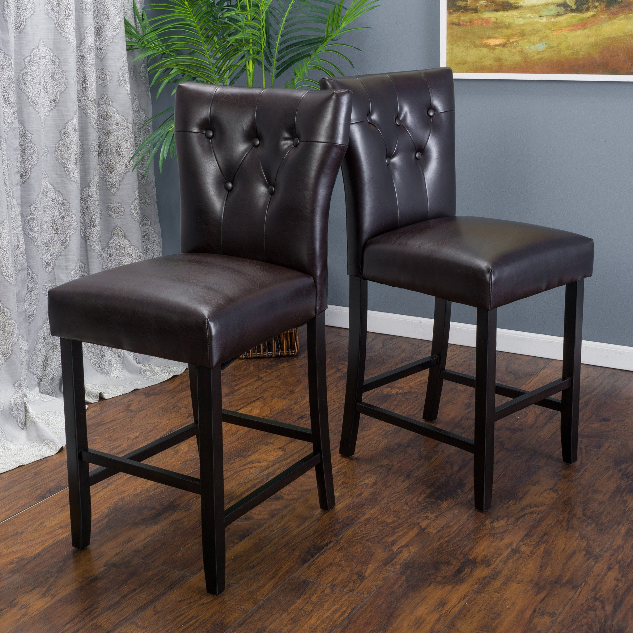 Pierre Brown Leather Counter Stool (Set of 2)